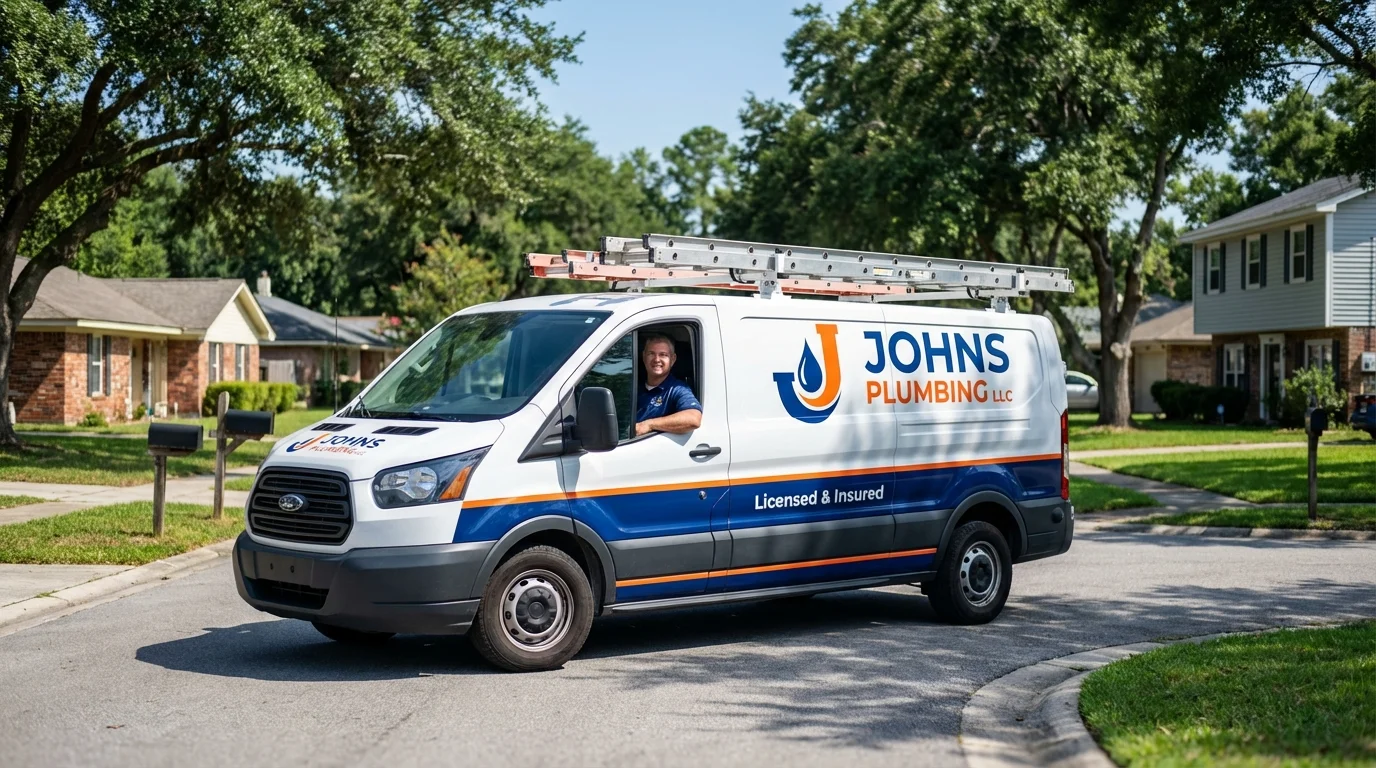 Johns Plumbing LLC service van in Bay Saint Louis, MS